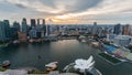 MARINA BAY , SINGAPORE - OCTOBER 14, 2022 : Cityscape iconic building around marina bay with twilight time in the evening