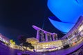 Singapore business building skyline at dawn with reflexion on waterbay in twilight time.Illuminated Marina bay sand at night Royalty Free Stock Photo