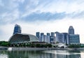 Marina bay skyline with Esplanade Theatres, Pan pacific, mandarin oriental and Conrad hotel, Singapore, March 29, 2020 Royalty Free Stock Photo