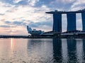 Marina bay skyline with Marina Bay sands, The Fullerton Pavilion and the ArtScience Musuem, Singapore, March 29, 2020