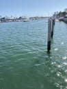 Marina boat harbor with docks, slips, boats, ships masts Royalty Free Stock Photo