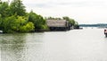 Marina and boat houses in Schwerin by the lake Schweriner See