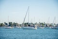 Marina boat masts and reflections background on a sunny day Royalty Free Stock Photo