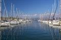 Marina boat masts and reflections on a sunny summer day blue sea in Fethiye, Mugla, Turkey. For Holiday is best touristic destinat Royalty Free Stock Photo