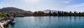 Panorama Marina and community park in Queenstown Otago New Zealand on the shore of Lake Wakatipu