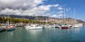 Marina with boats in Funchal panorama on Madeira island in Portugal