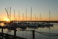 Marina boats at sunrise with blue sky Royalty Free Stock Photo