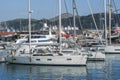 Marina with boats and yachts moored at berth