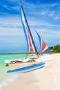 Marina with colorful catamarans at a beach in Cuba