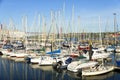 LISBON, PORTUGAL - JULY, 06, 2018: Sailboats at Marina de Belem, Doca de Belem in Portuguese, Tagus River, Lisbon, Portugal.