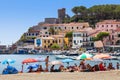 Small town on the coast of the Island of Elba in Italy. Numerous people on vacation by the