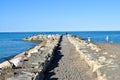 Marina di Cecina, Italy - August 06, 2020: Panoramic view of the beautiful beach and seashore of Marina di Cecina, Tuscany, Italy