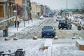 MARINA DI PISA, ITALY - MARCH 1, 2018: Road along the sea after a snowstorm. The town is a famous summer destination in Tuscany