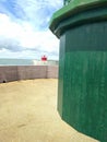 Marina di Pisa - 19 May 2019 - View of Two lighthouses, one red and one green at the Port of Marina di Pisa.