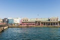 Marina and ferry stop building across the Bosphorus in Istanbul. Royalty Free Stock Photo