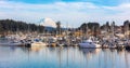 Marina in Gig Harbor with boats in the harbor with dramatic clouds and mt rainier Royalty Free Stock Photo