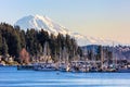 View of Mt Rainier from the marina in Gig Harbor Royalty Free Stock Photo