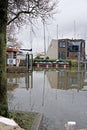 Dutch marina Grashaven harbor office flooded after storm in the of city Hoorn