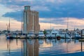 A marina at the Inner Harbor at sunset, in Baltimore, Maryland Royalty Free Stock Photo