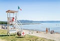 Marina Julia, Italy - August 13, 2016: Wooden lifeguard tower is on the beach.