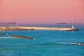 Marina and lighthouse on Mediterranean sea in Ashkelon, Israel.