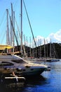 Marina masts, Skiathos town, Greece.