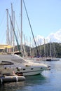 Marina masts, Skiathos town, Greece.