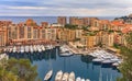 Marina in Monaco Ville with luxury yachts and apartments in harbor of Monaco, Cote d'Azur or the French Riviera Royalty Free Stock Photo
