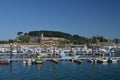 Marina With Monterreal Castle At The Background In Bayonne. Nature, Architecture, History, Travel. August 16, 2014. Bayona,