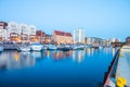 Marina at Motlawa river in Gdansk at night, Poland. Royalty Free Stock Photo