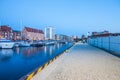 Marina at Motlawa river in Gdansk at night, Poland. Royalty Free Stock Photo