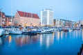 Marina at Motlawa river in Gdansk at night, Poland. Royalty Free Stock Photo