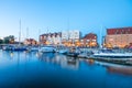 Marina at Motlawa river in Gdansk at night, Poland. Royalty Free Stock Photo