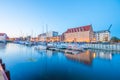 Marina at Motlawa river in Gdansk at night, Poland. Royalty Free Stock Photo