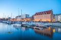 Marina at Motlawa river in Gdansk at night, Poland. Royalty Free Stock Photo