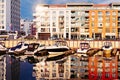 Marina on Motlawa river at sunset, Gdansk Poland Royalty Free Stock Photo