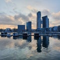 Marina and one of the tallest buildings in Poland, Sea Towers in Gdynia Royalty Free Stock Photo