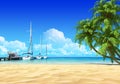 Marina pier and palms on idyllic tropical beach