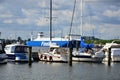 Marina at the River Trave in the Old Town of Travemuende at the Baltic Sea, Schleswig - Holstein