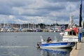 Marina at the River Trave in the Old Town of Travemuende at the Baltic Sea, Schleswig - Holstein