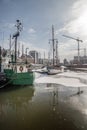 Marina with sailboats in Old Town of Gdansk Poland. Granary island to the right.