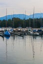 Marina with sailing boats on the lake Traunsee in the Austrian A Royalty Free Stock Photo