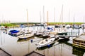 Marina with small boats anchored in Malmo in Sweden on a cloudy day Royalty Free Stock Photo