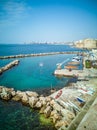 Marina with small boats on the coast on the seafront of Taranto in Italy. Royalty Free Stock Photo