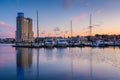 A marina at sunset, at the Inner Harbor in Baltimore, Maryland Royalty Free Stock Photo