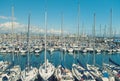 Marina with white sailboats and yachts on sunny day Royalty Free Stock Photo