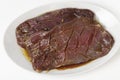 Marinaded flank steak on a plate