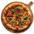Marinara pizza on a board on a white background, top view, for menu Royalty Free Stock Photo