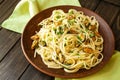 Marinara spaghetti, pasta close up on wooden background