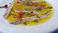 Marinate anchovies traditional greek sea plate Royalty Free Stock Photo